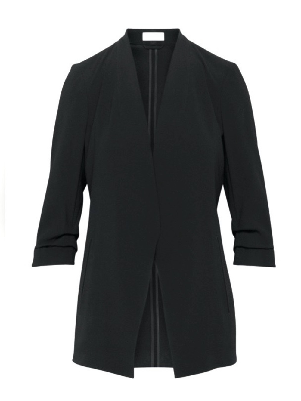 Aritzia Babaton 90s Power Hip Long Black Blazer 10 Ruched Sleeve Elevated Basic - Picture 8 of 16